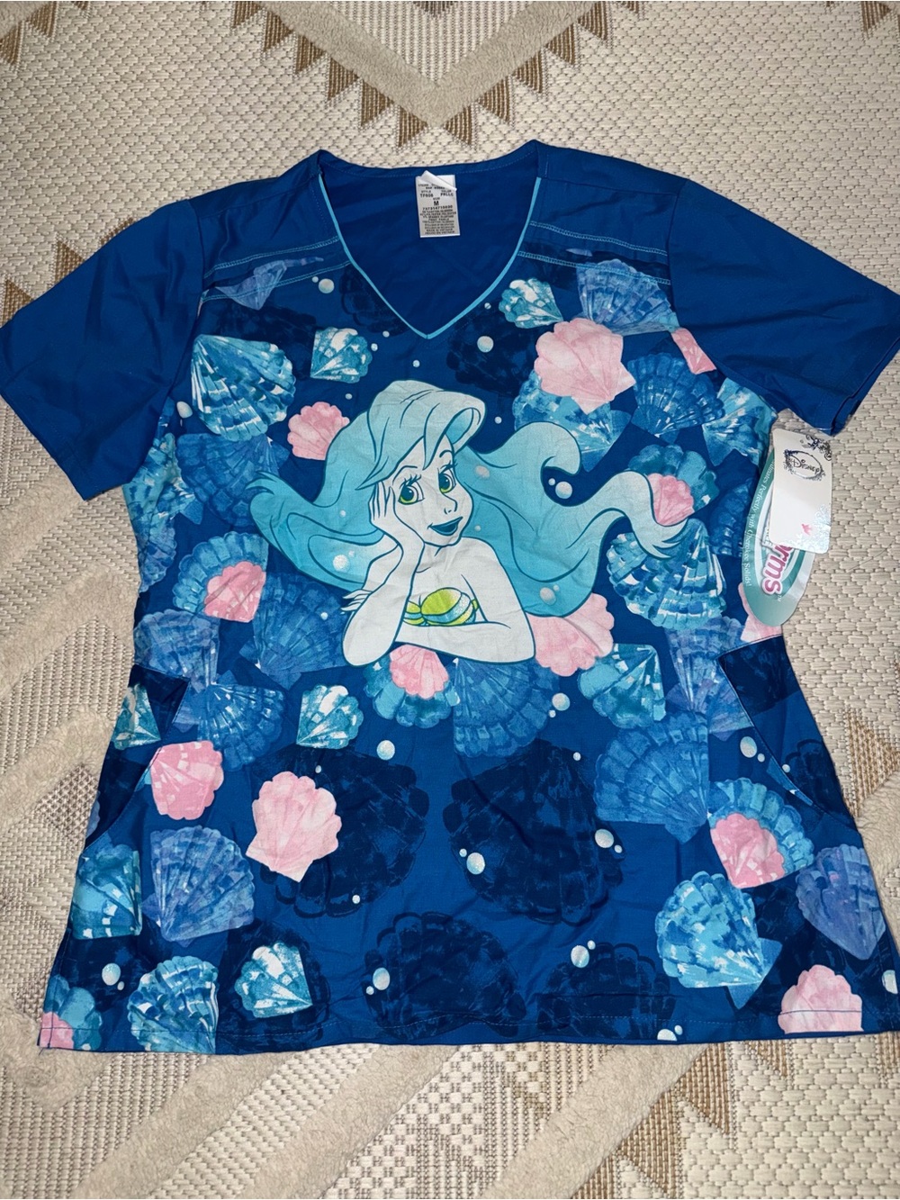 New women’s Blue Little Mermaid healthcare scrubs size medium